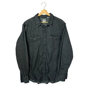 Levi's Mens XL Dark Wash Denim Western Shirt Long Sleeve Pearl Snap Button